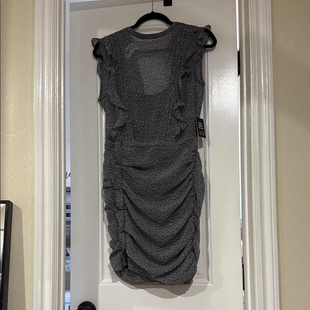 Express Gray Ruched Bodycon Dress Scoop Neck Sleeveless